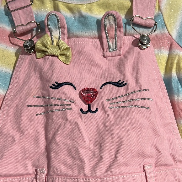 Girls Little Lass Bunny overalls size 6, great used condition sparkly shirt - Picture 2 of 10
